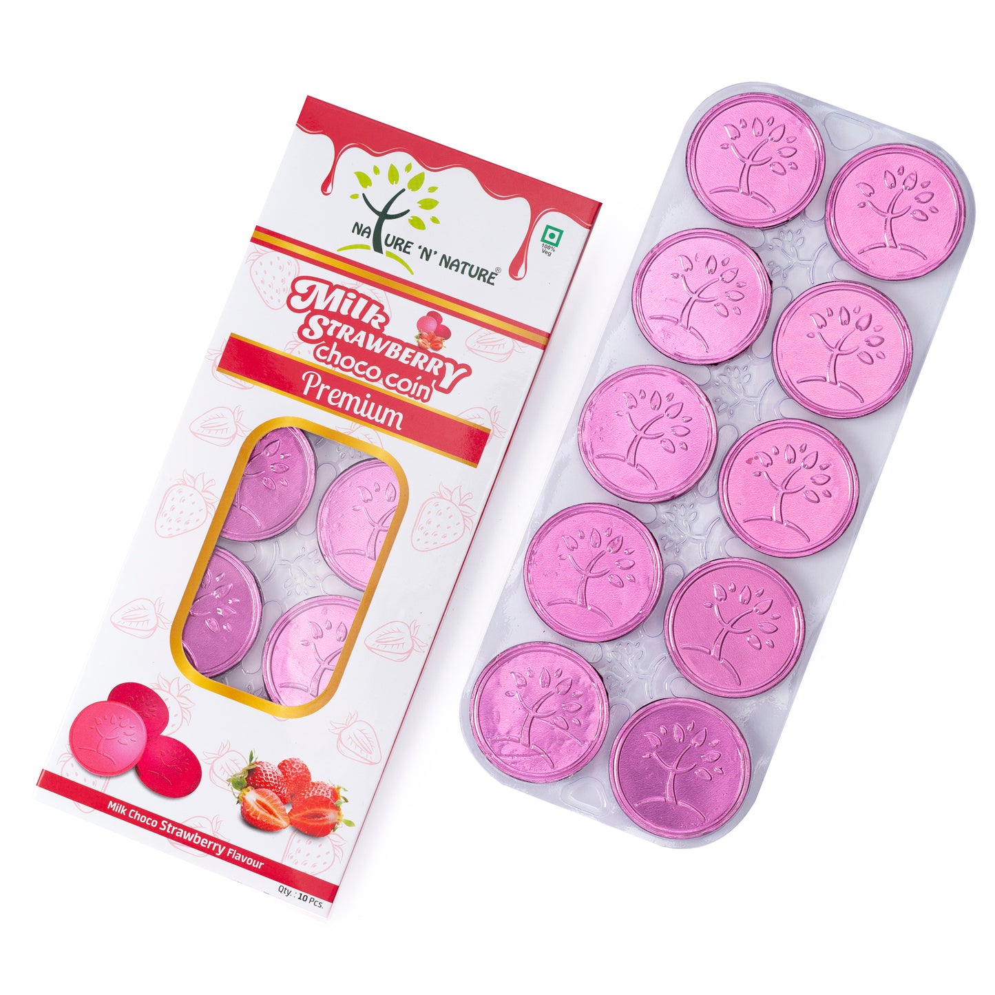 NATURE 'N' NATURE Pink Coin Strawberry Chocolate Premium Pack, 60gms (10 Big Coins), Pack of 2