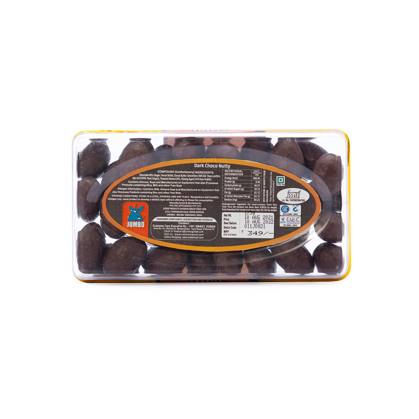 JUMBO Dark Choco Nutty, Dark Chocolate Covered Nutty Roasted Almonds, 175g Deluxe Pack