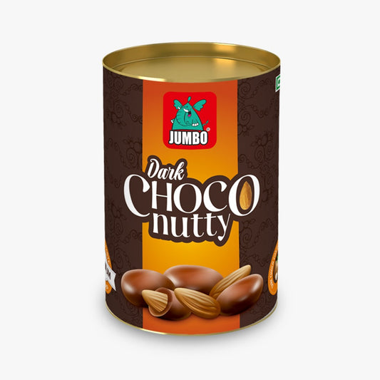 JUMBO Dark Choco Nutty, Dark Chocolate Covered Nutty Roasted Almonds, 70g Tin Pack
