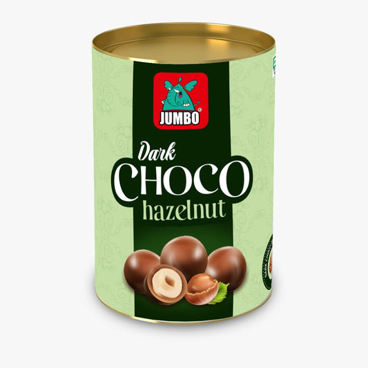 JUMBO Dark Choco Hazelnut, Dark Chocolate Covered Nutty Roasted Hazelnut, 70g Tin Pack