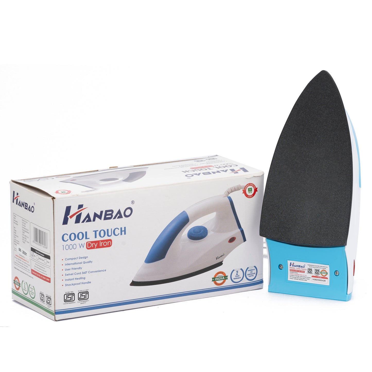 HANBAO 1000W Electric Dry Iron, COOL TOUCH, 2 Years Warranty*