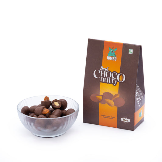 JUMBO Dark Choco Nutty, Dark Chocolate Covered Nutty Roasted Almonds, 100gms Treat Pack