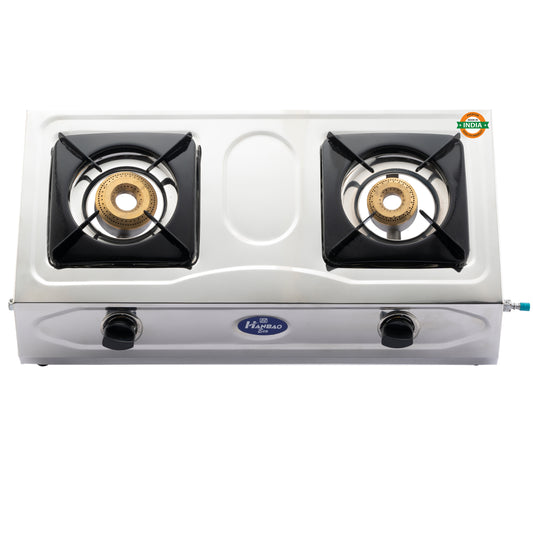 Hanbao Stainless Steel 2-Burner LPG Gas Stove, ECO, with 2 years Warranty