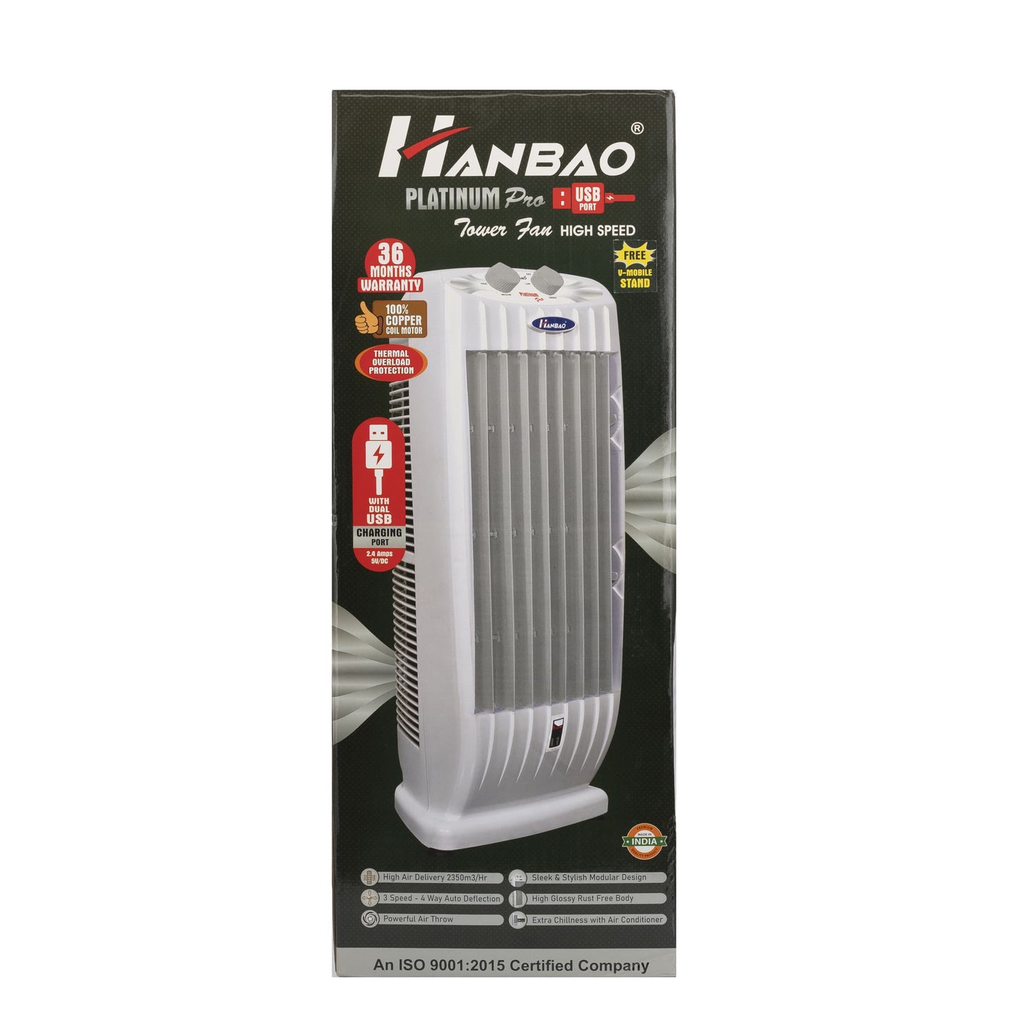 Hanbao USB Tower Fan- Platinum Pro, 36 months Warranty ( FREE - 1 Folding Stool)