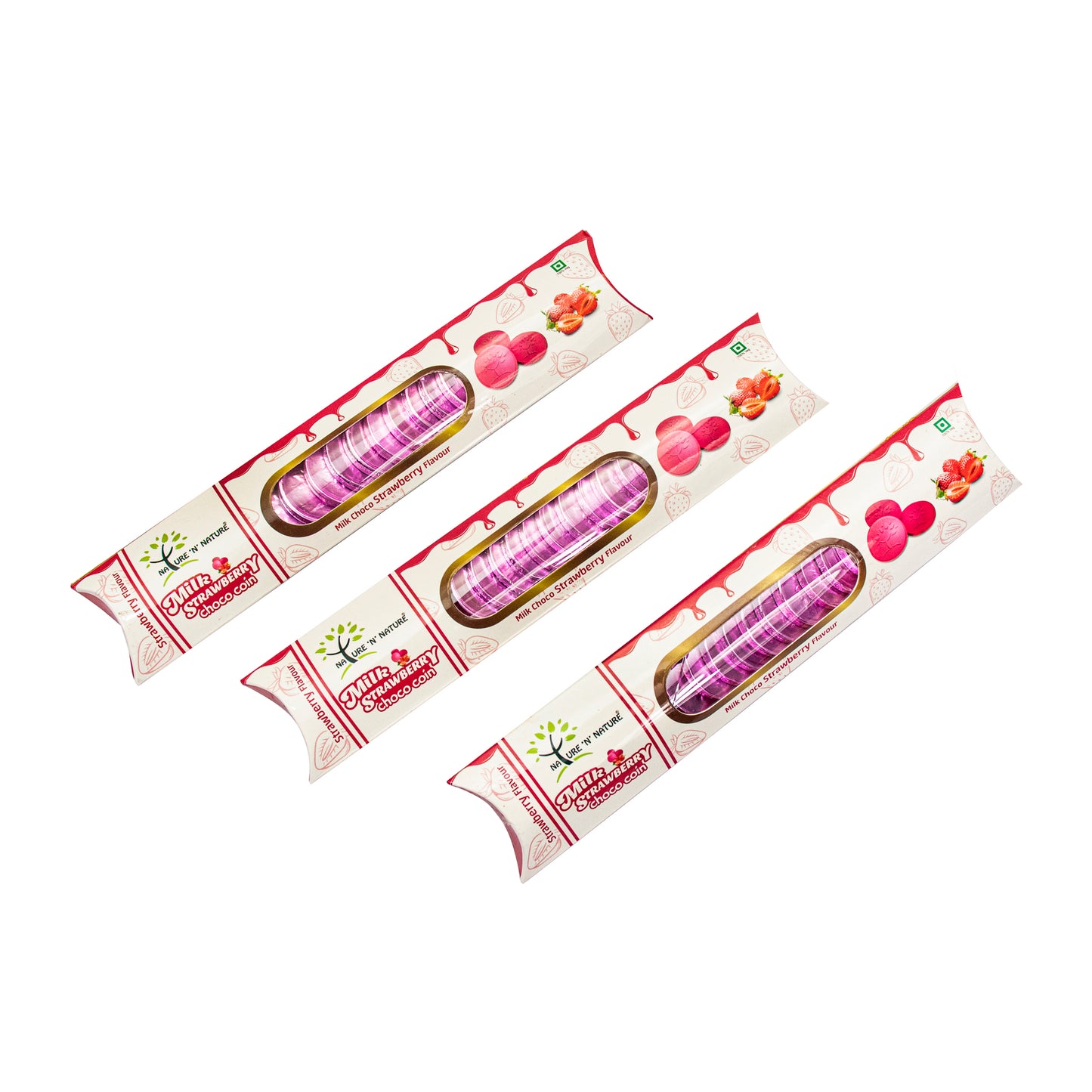 NATURE 'N' NATURE Pink Coin STRAWBERRY Milk Chocolate, 45 Grams Pink Coin Chocolate Strip pack, Pack Of 3