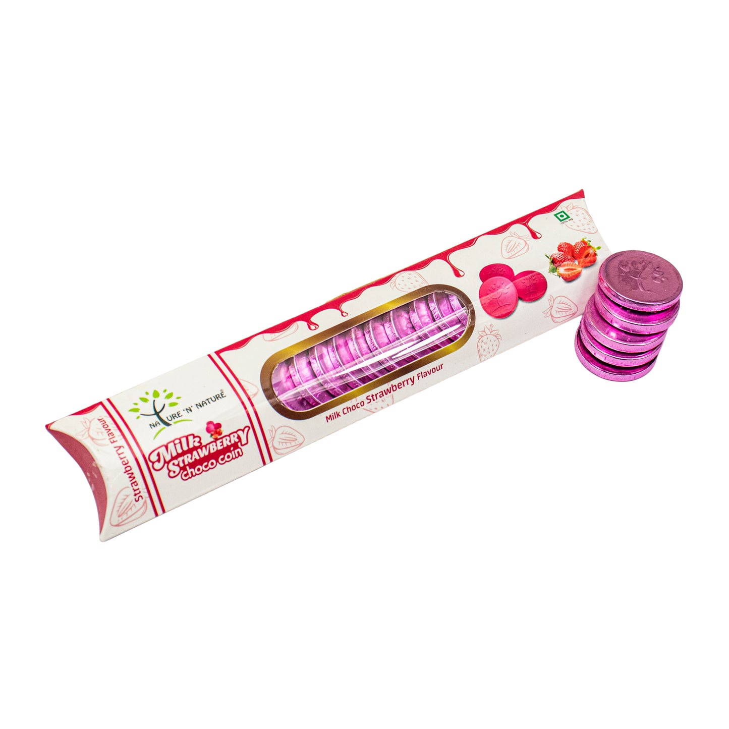 NATURE 'N' NATURE Pink Coin STRAWBERRY Milk Chocolate, 45 Grams Pink Coin Chocolate Strip pack, Pack Of 3