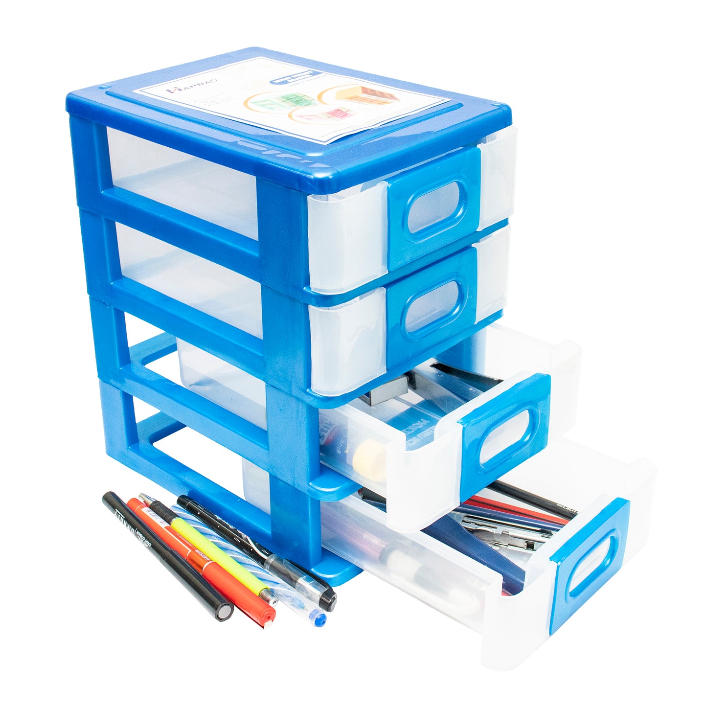 Hanbao small 4 Compartments storage box/organizer for small items, 24cm * 15cm * 21cm, Plastic Small Drawer/Desk Organizer