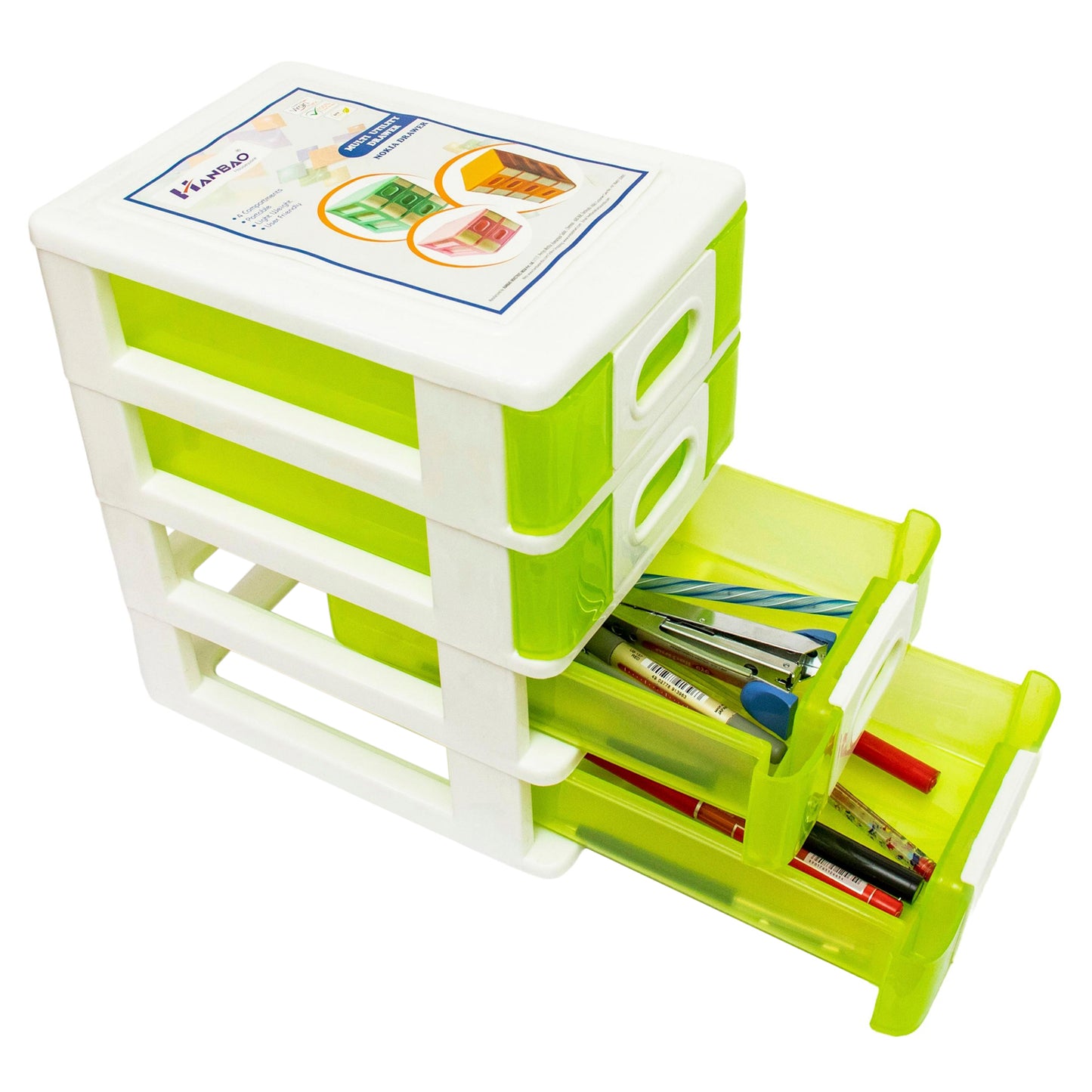 Hanbao small 4 Compartments storage box/organizer for small items, 24cm * 15cm * 21cm, Plastic Small Drawer/Desk Organizer