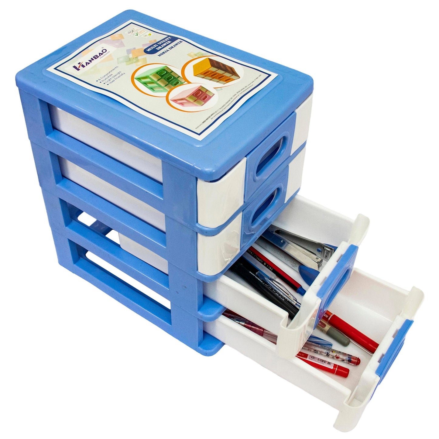 Hanbao small 4 Compartments storage box/organizer for small items, 24cm * 15cm * 21cm, Plastic Small Drawer/Desk Organizer