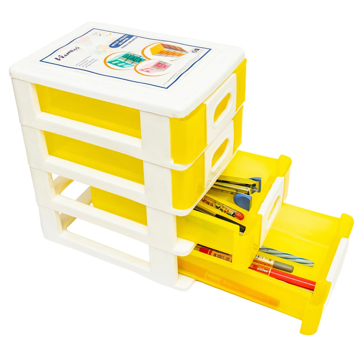 Hanbao small 4 Compartments storage box/organizer for small items, 24cm * 15cm * 21cm, Plastic Small Drawer/Desk Organizer